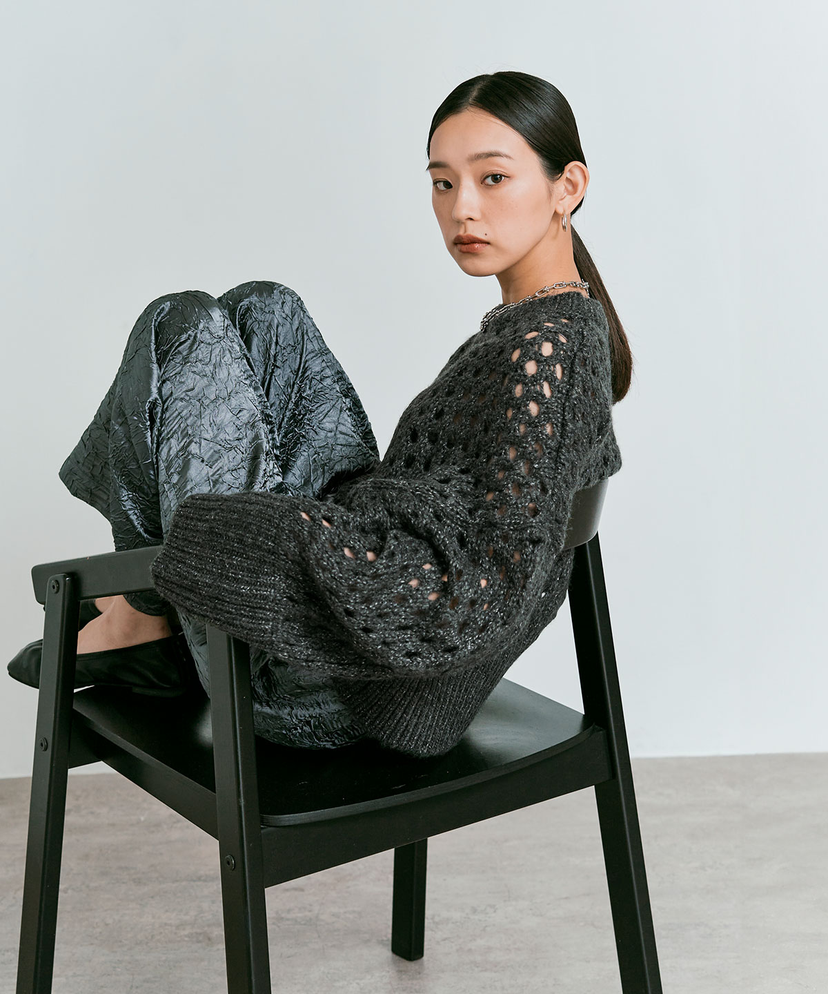 メッシュ編みルーズショートニット 全4色