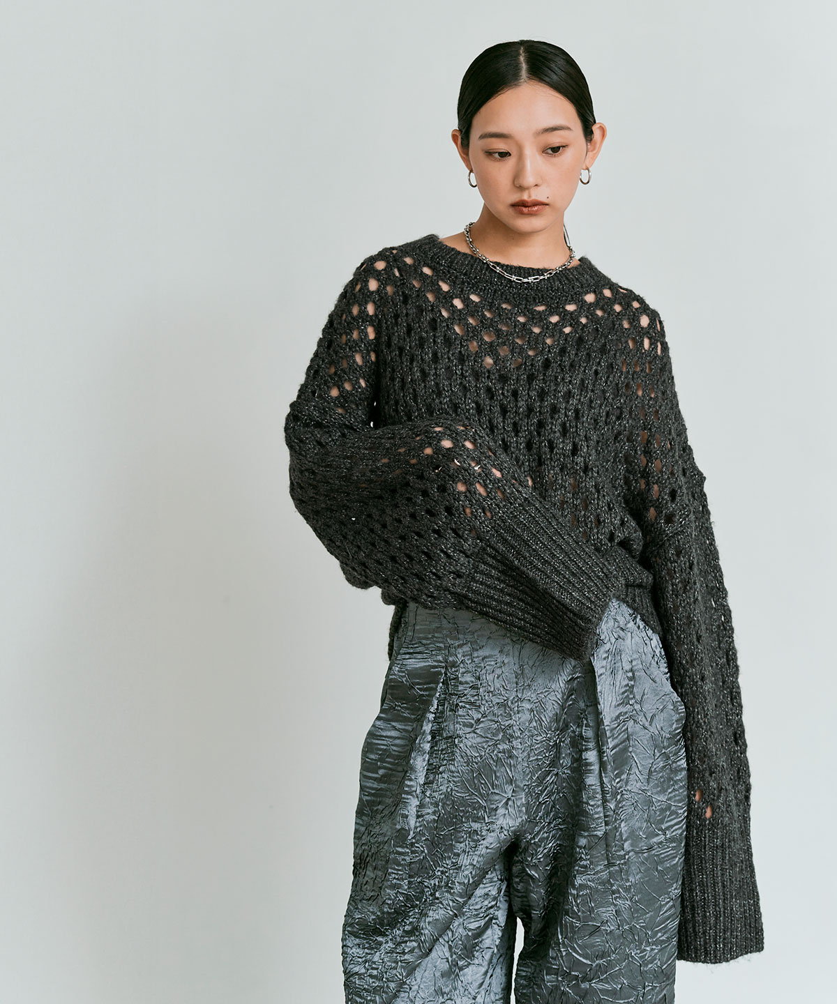 メッシュ編みルーズショートニット 全4色