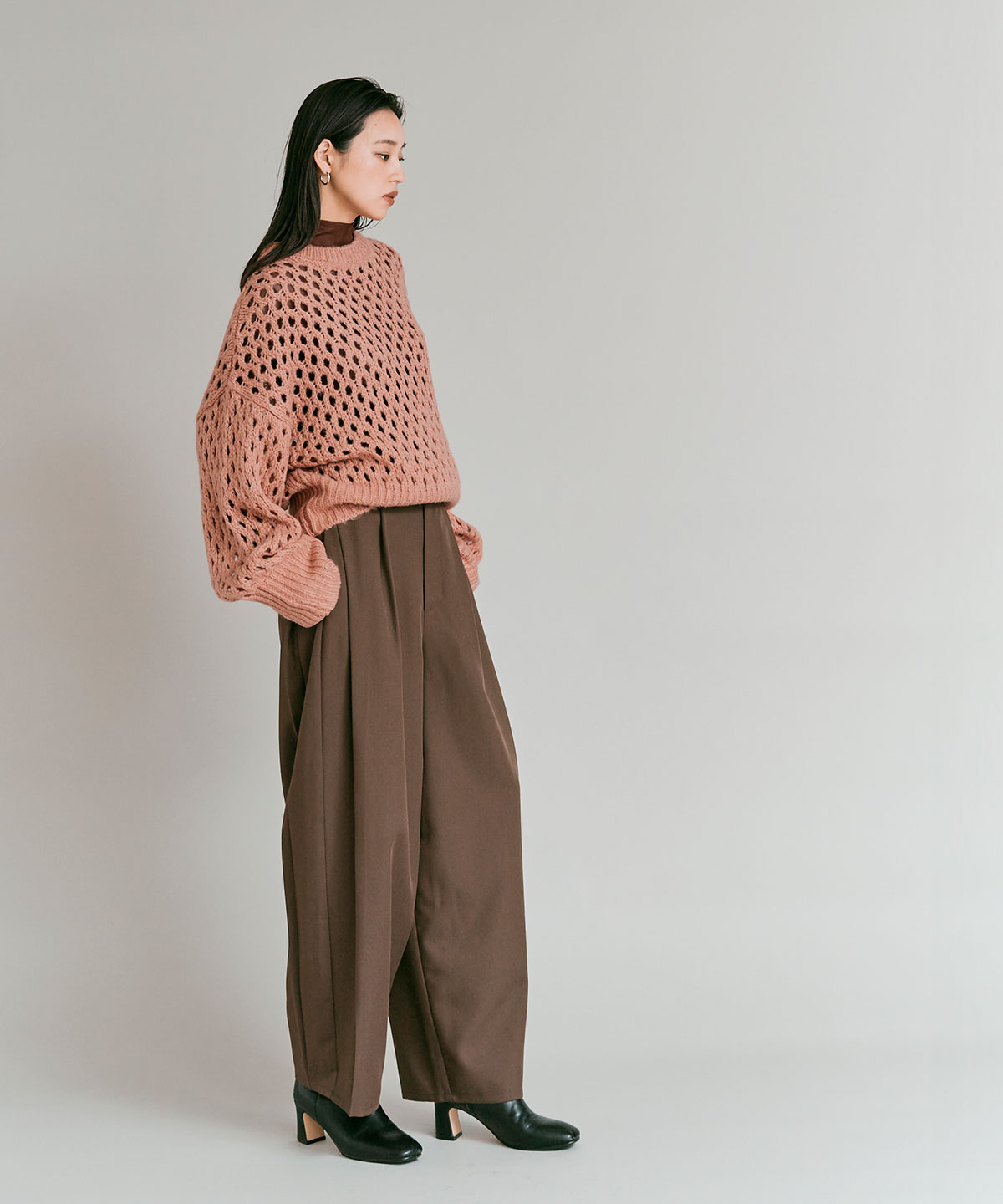 メッシュ編みルーズショートニット 全4色