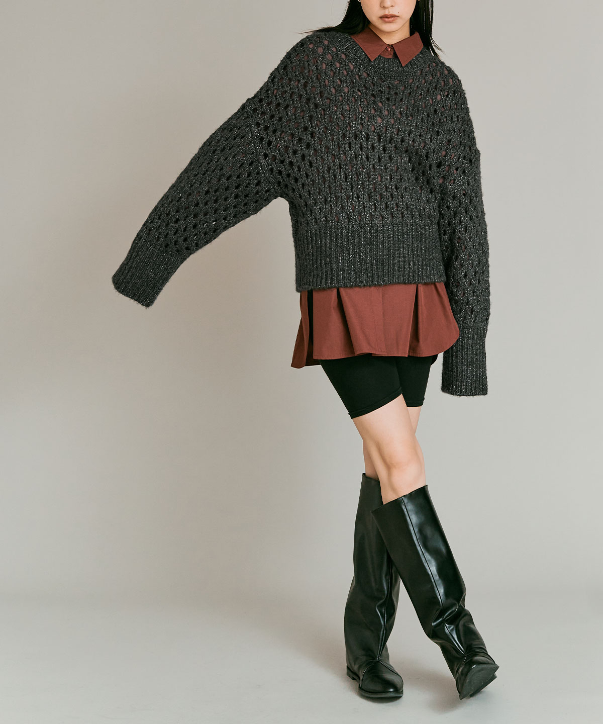 メッシュ編みルーズショートニット 全4色