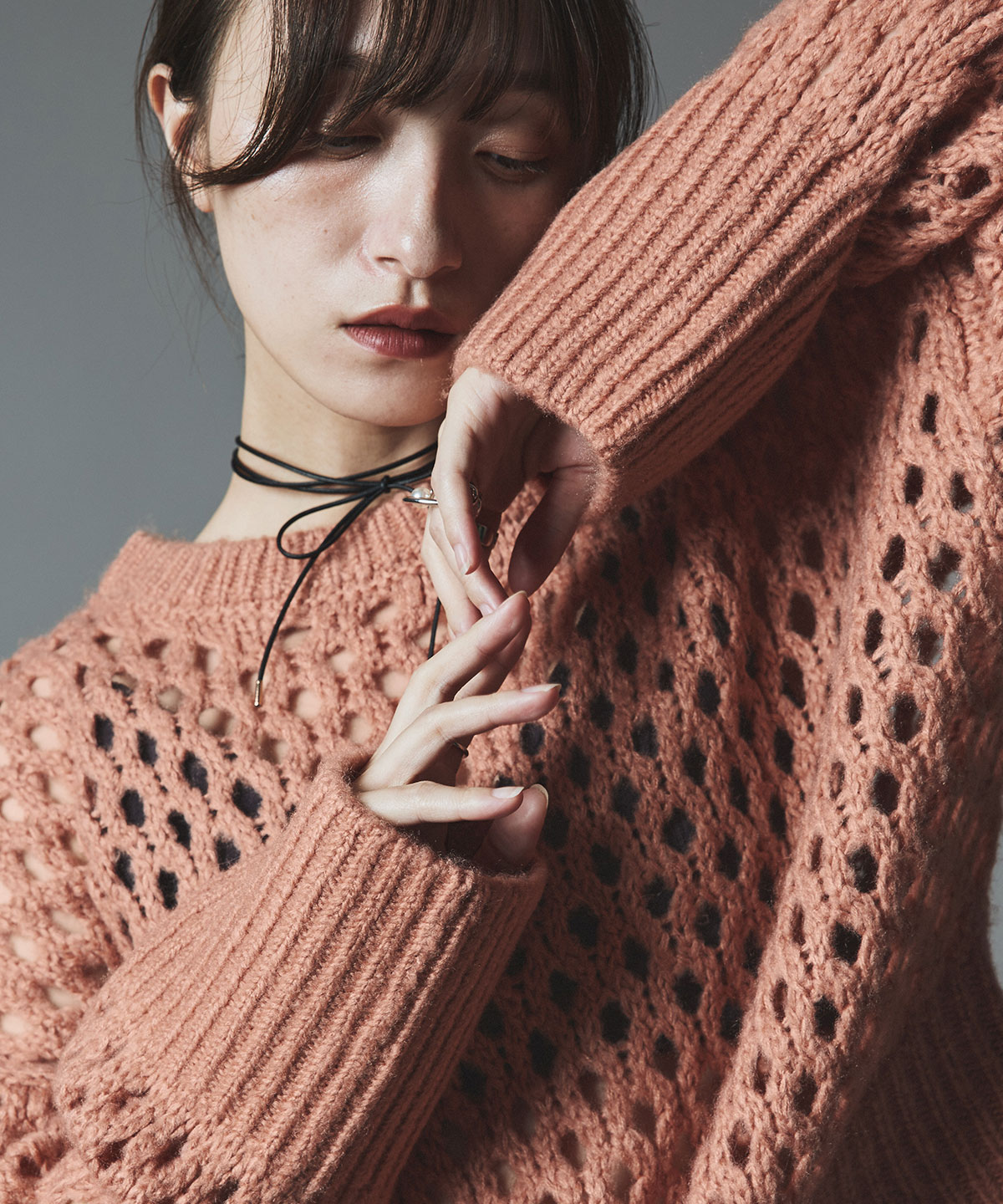 メッシュ編みルーズショートニット 全4色