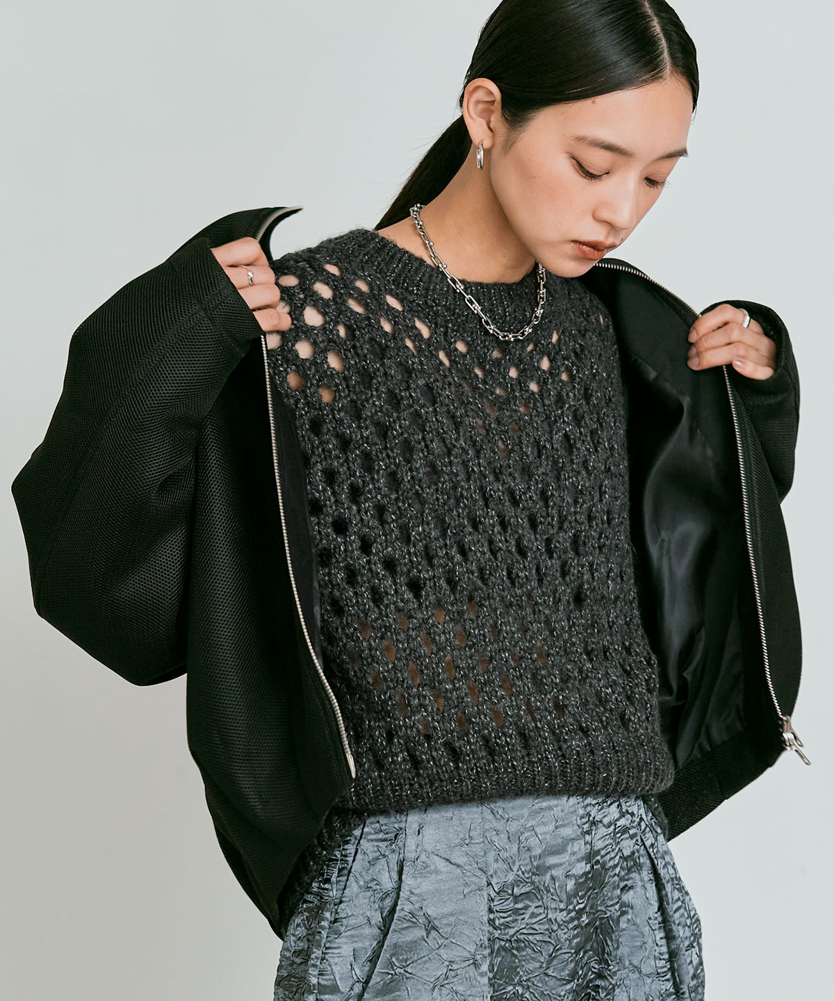 メッシュ編みルーズショートニット 全4色