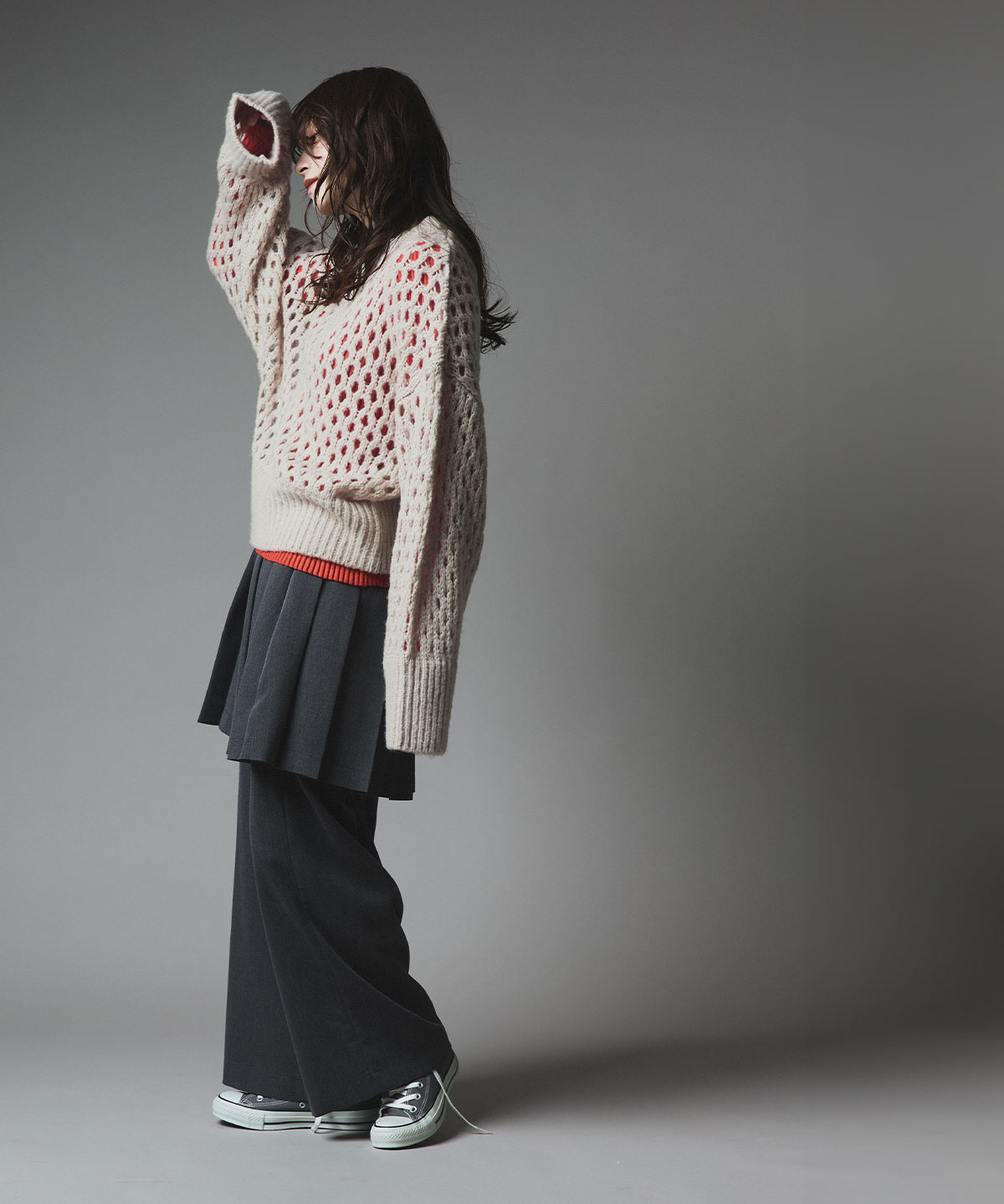 メッシュ編みルーズショートニット 全4色