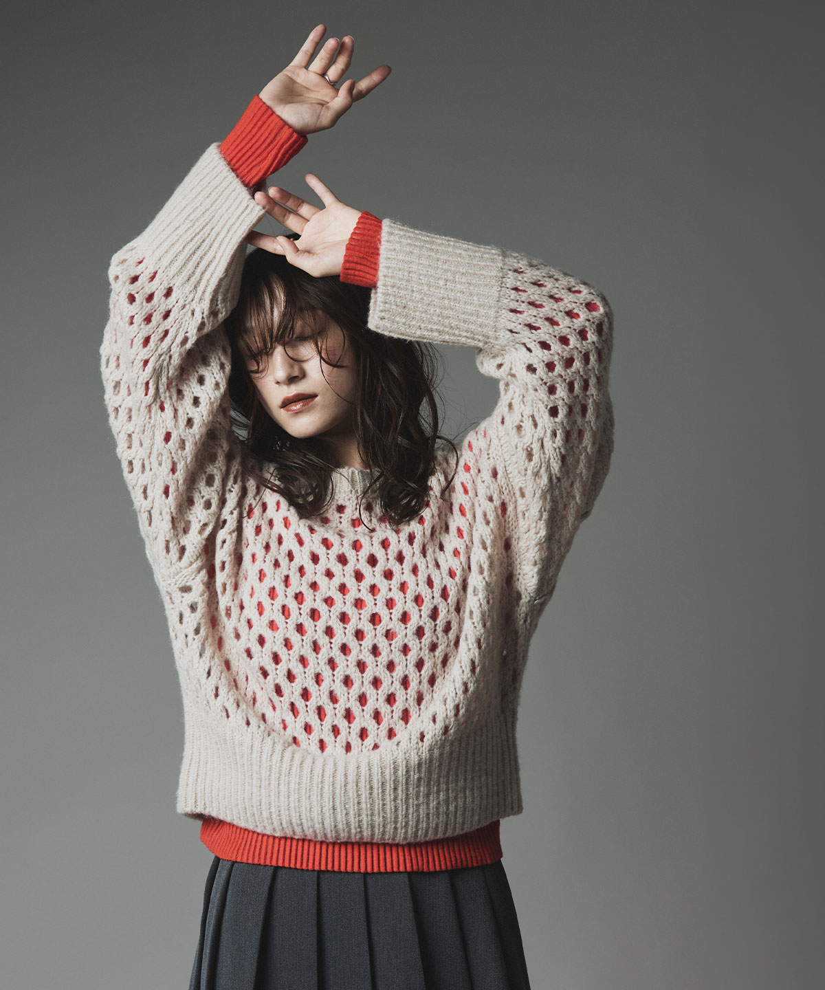 メッシュ編みルーズショートニット 全4色