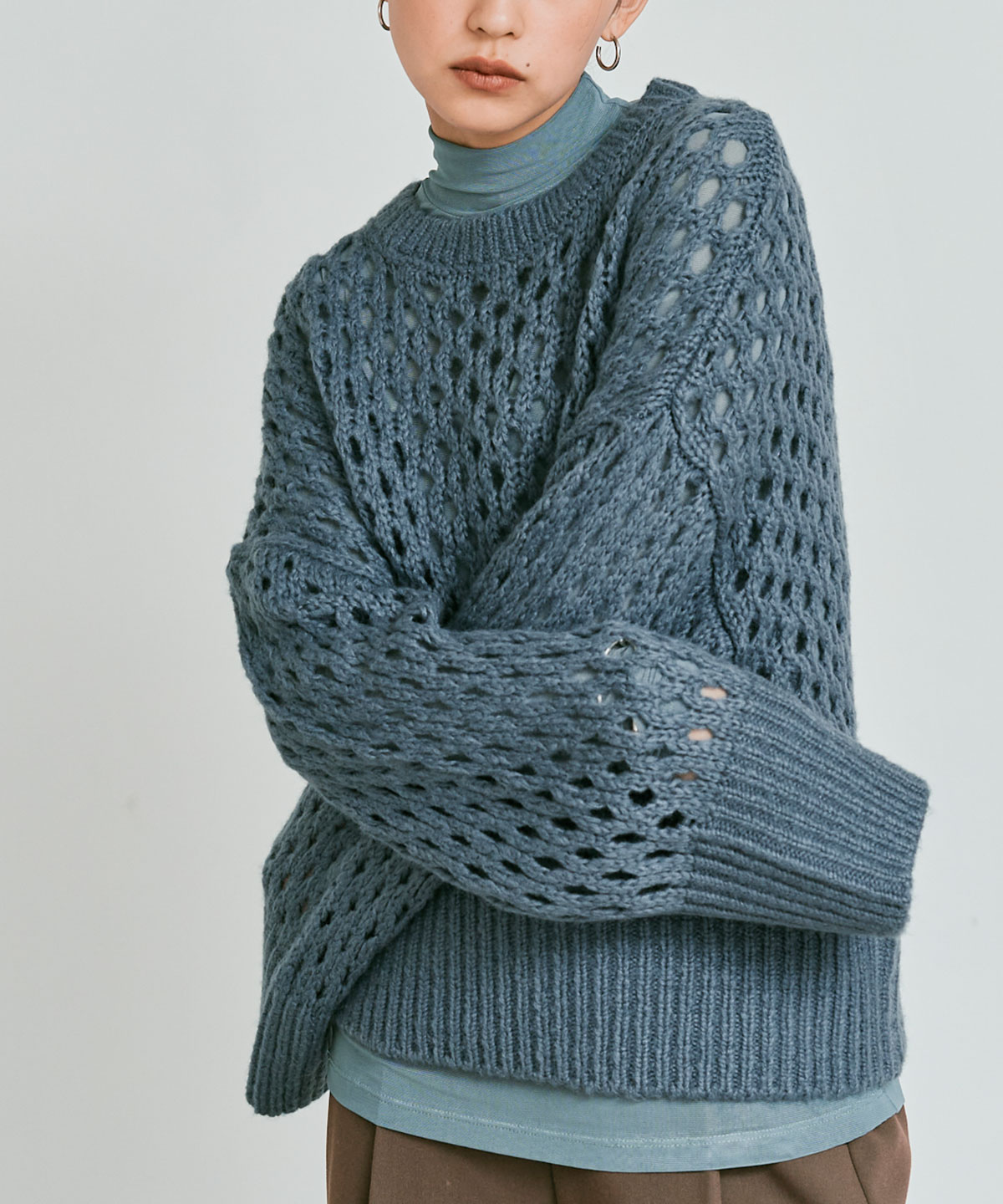 メッシュ編みルーズショートニット 全4色