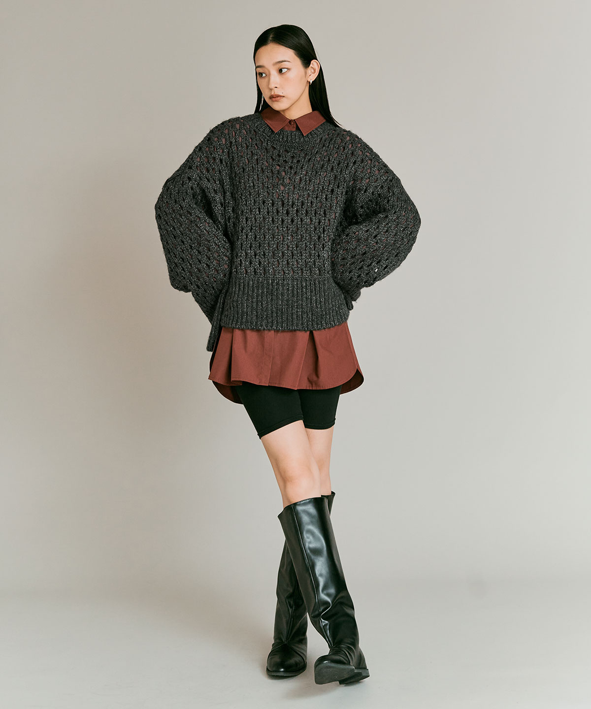 メッシュ編みルーズショートニット 全4色