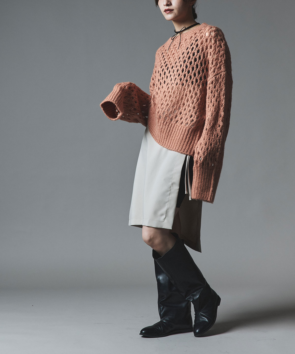 メッシュ編みルーズショートニット 全4色