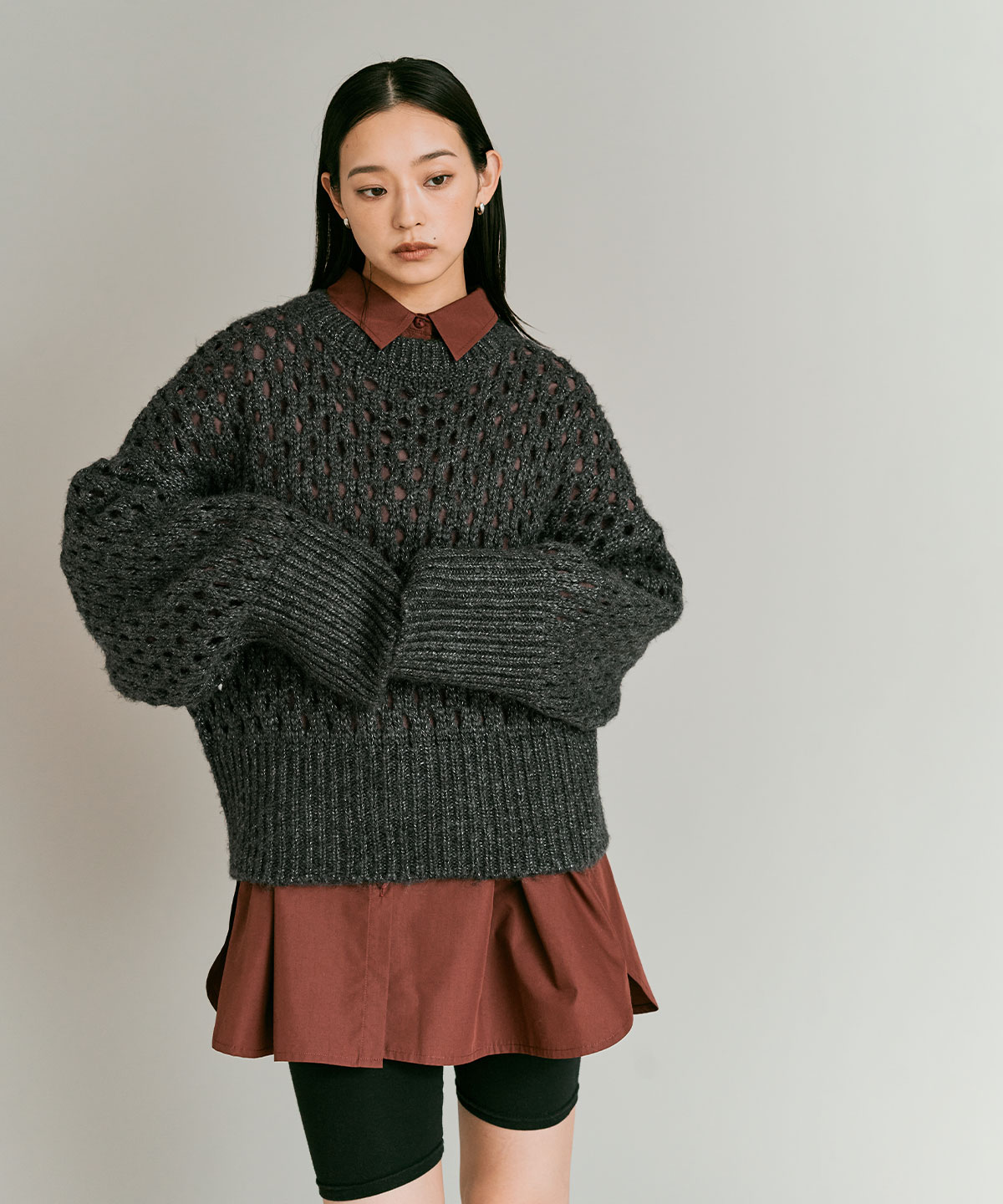 メッシュ編みルーズショートニット 全4色