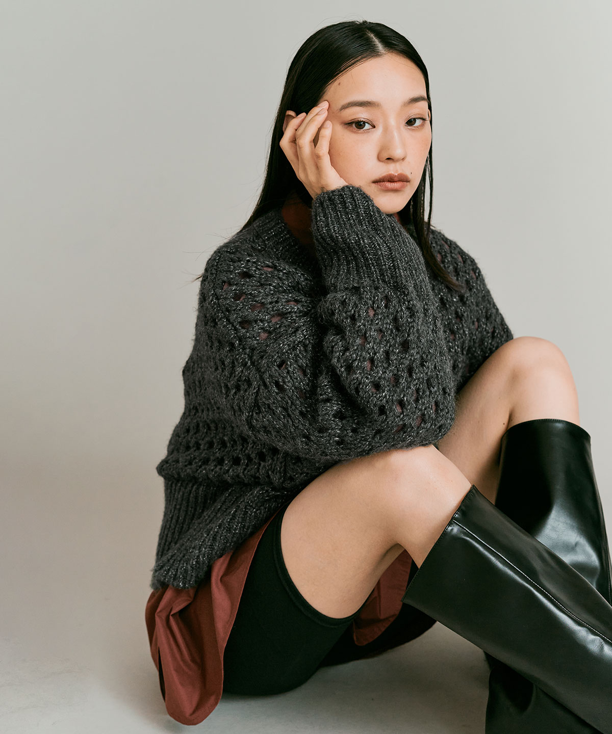 メッシュ編みルーズショートニット 全4色