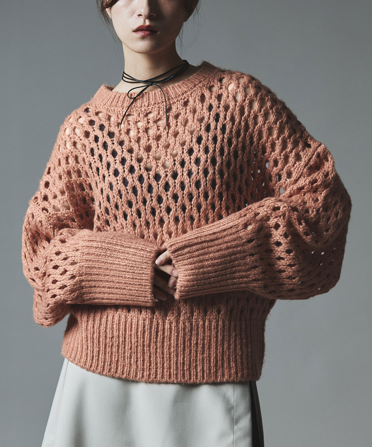 メッシュ編みルーズショートニット 全4色