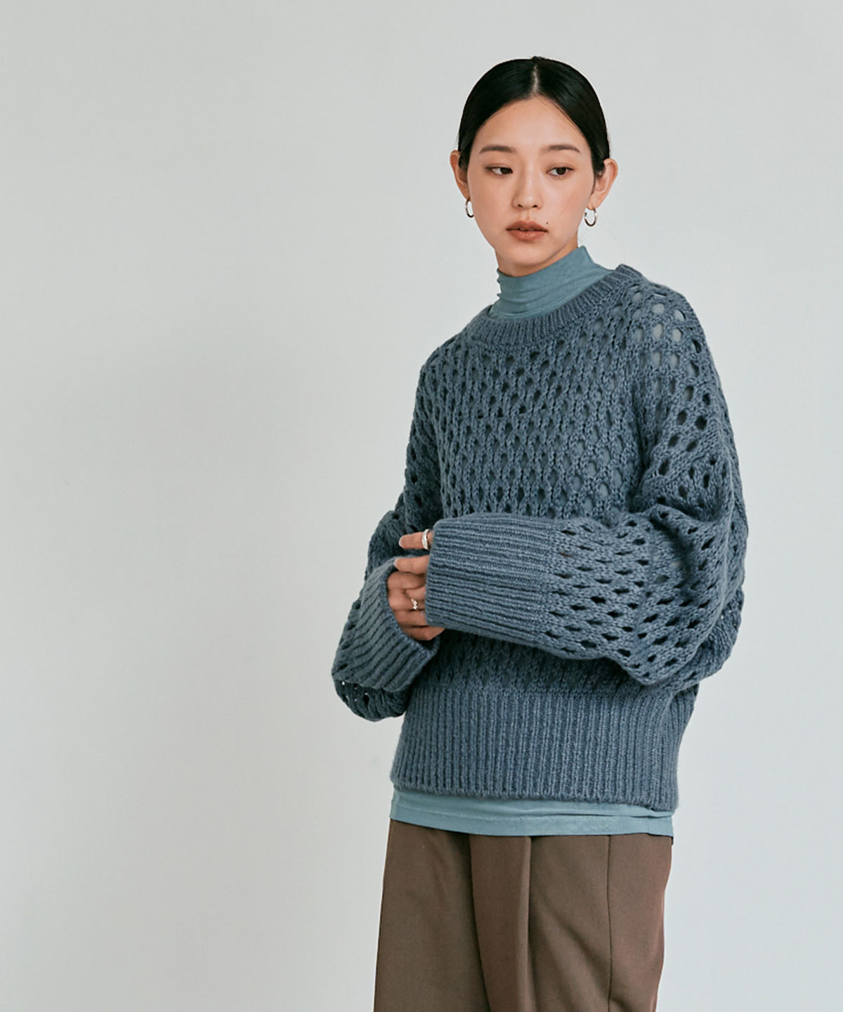 メッシュ編みルーズショートニット 全4色