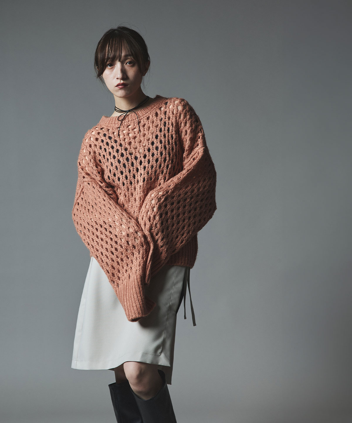 メッシュ編みルーズショートニット 全4色