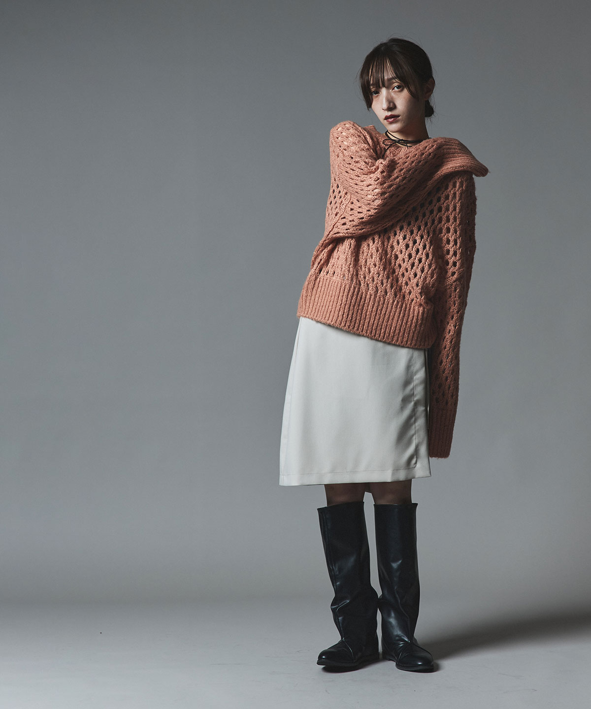 メッシュ編みルーズショートニット 全4色