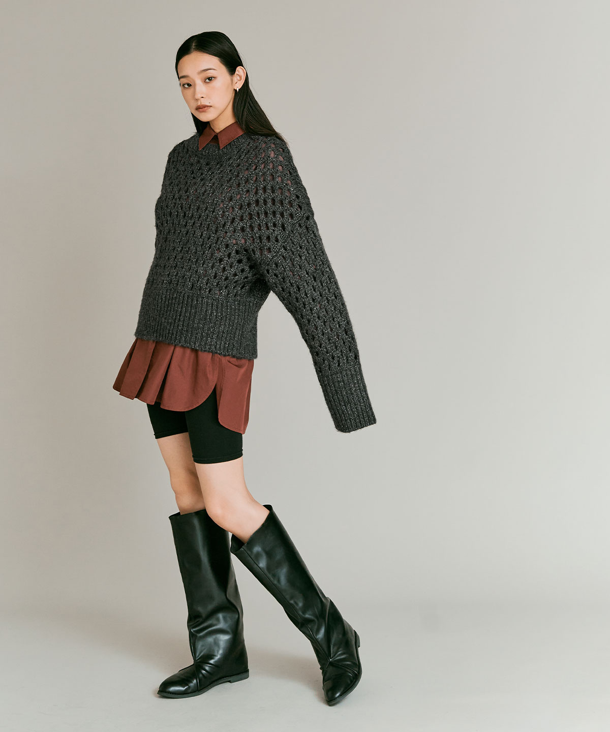 メッシュ編みルーズショートニット 全4色