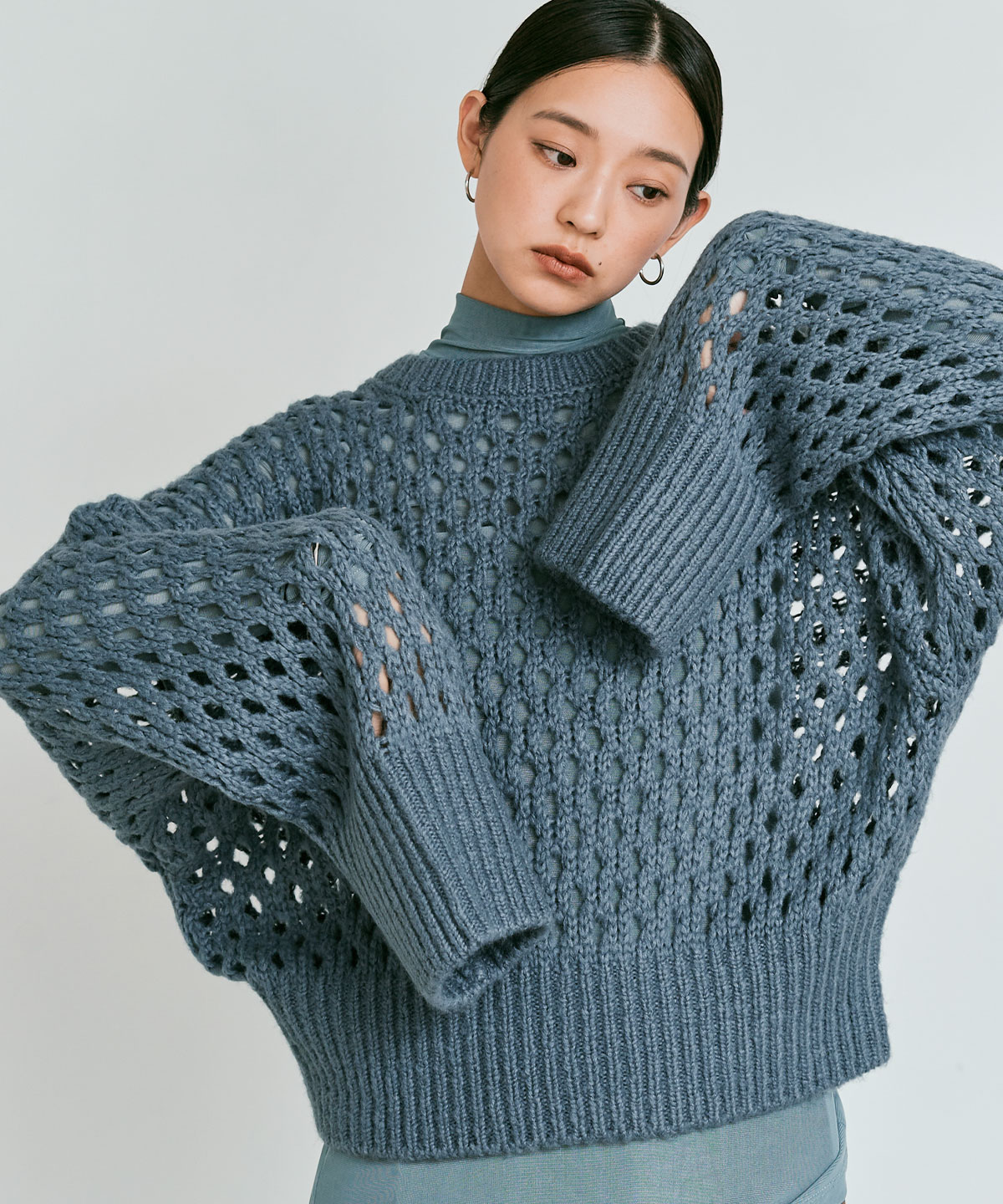 メッシュ編みルーズショートニット 全4色