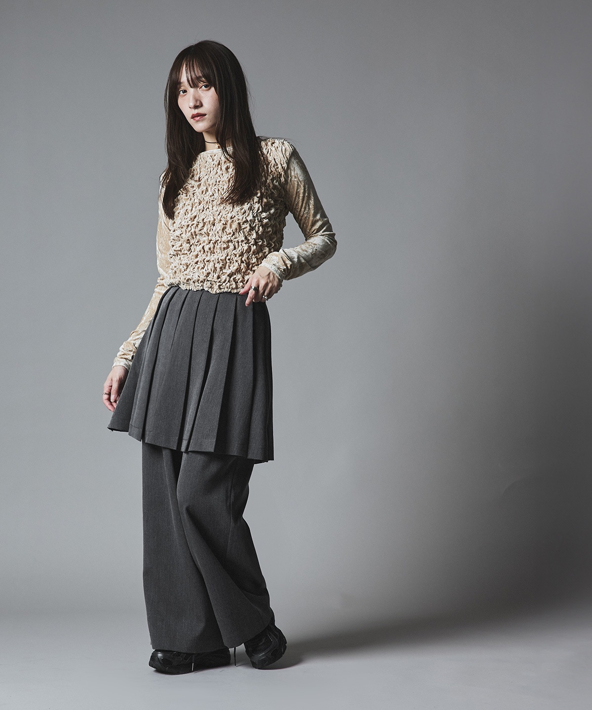 リンクルフリーツイルスカートパンツ 全3色