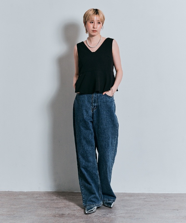 ノースリーブぺプラムショートトップス 全5色 2サイズ 【SALE