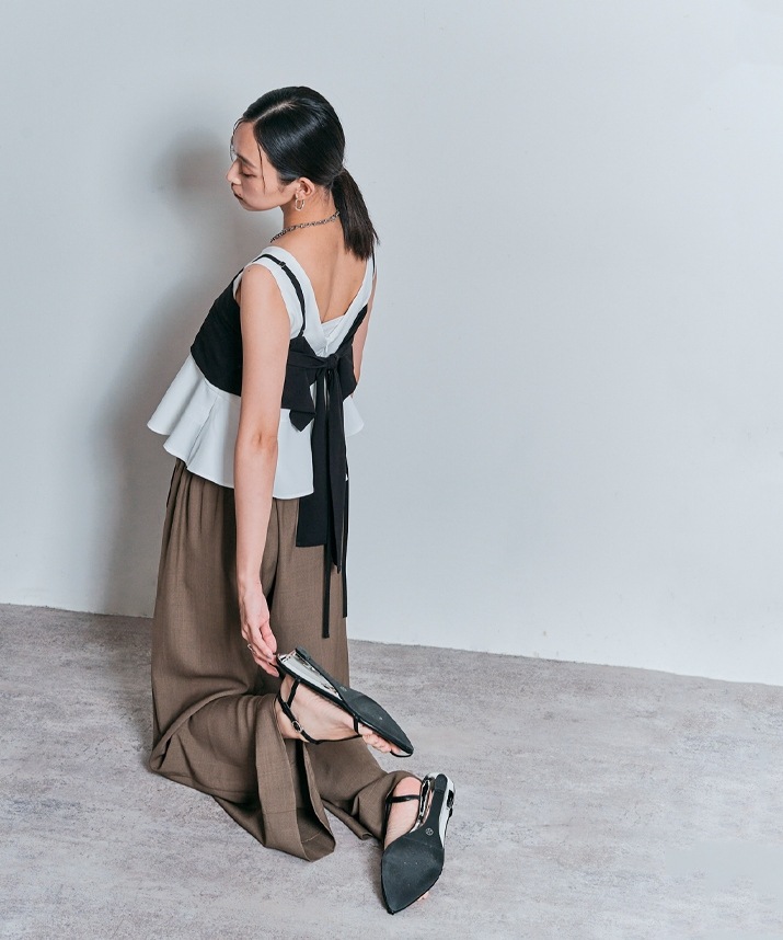 ノースリーブぺプラムショートトップス 全5色 2サイズ 【SALE