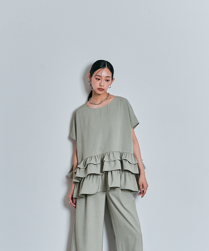 ティアードトップス L】タフタコンビティアード チュニック(トップス)｜TO BE CHIC