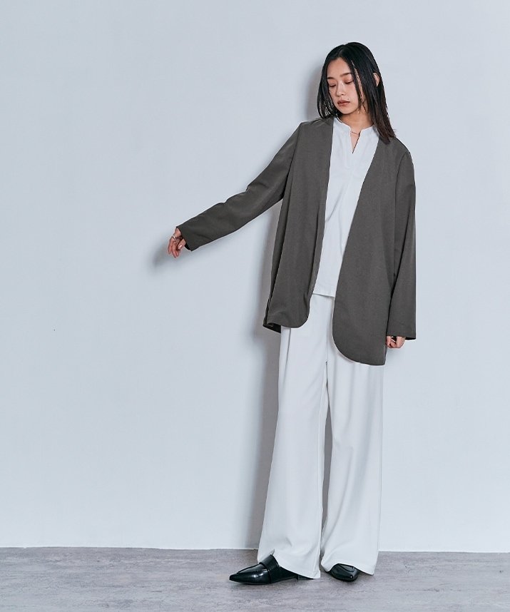 ノーカラーオバーシルエットジャケット 全3色 【SALE】