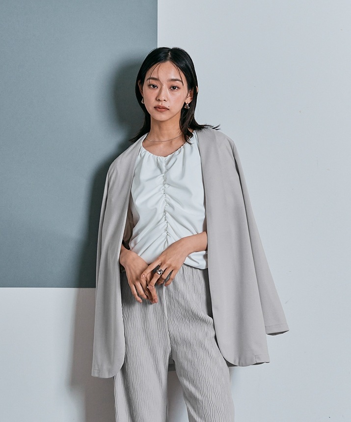 ノーカラーオバーシルエットジャケット 全3色 【SALE】