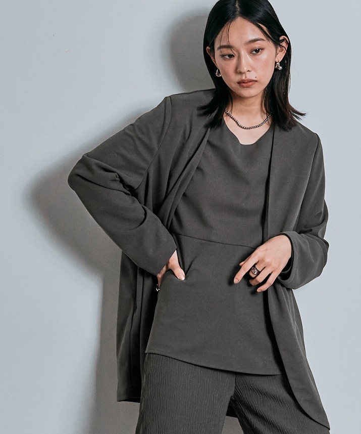 ノーカラーオバーシルエットジャケット 全3色 【SALE】