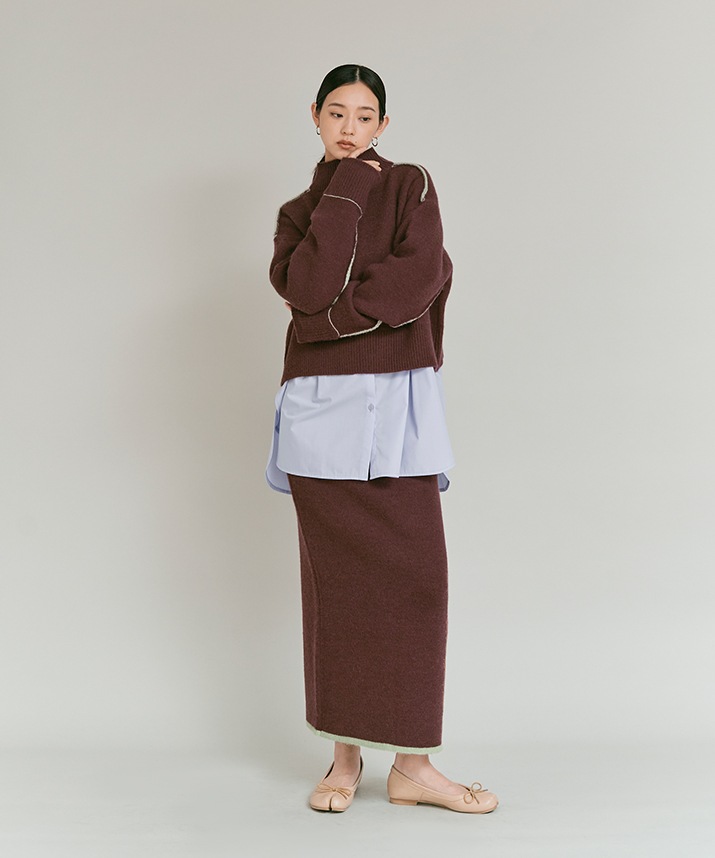 TAN コットンニットリバーシブル　ロングスカート　ベージュ TAN コットンニットリバーシブル ロングスカート ベージュ