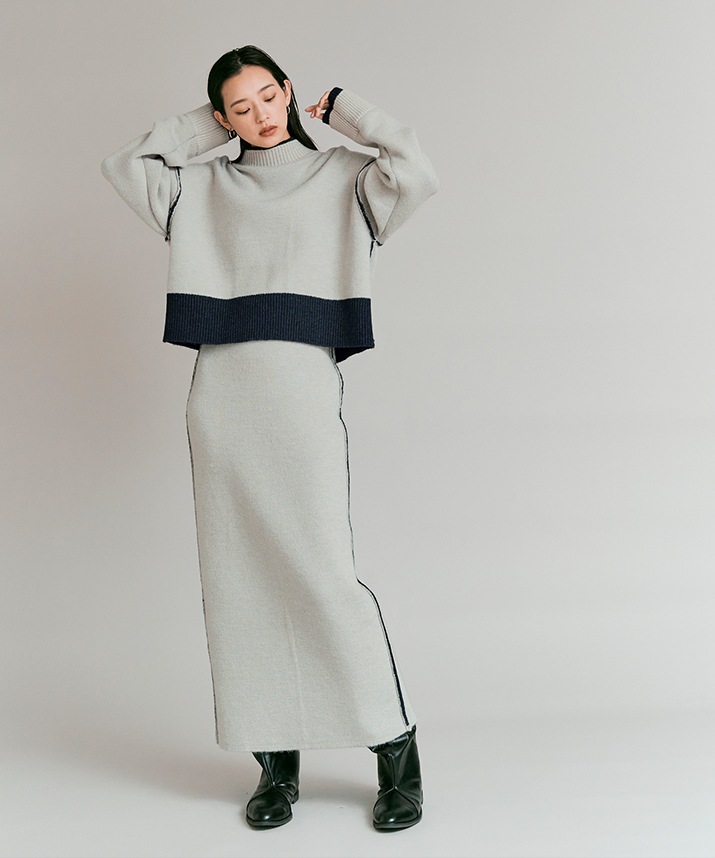リバーシブルバイカラーニットスカート 全3色 | ボトムス