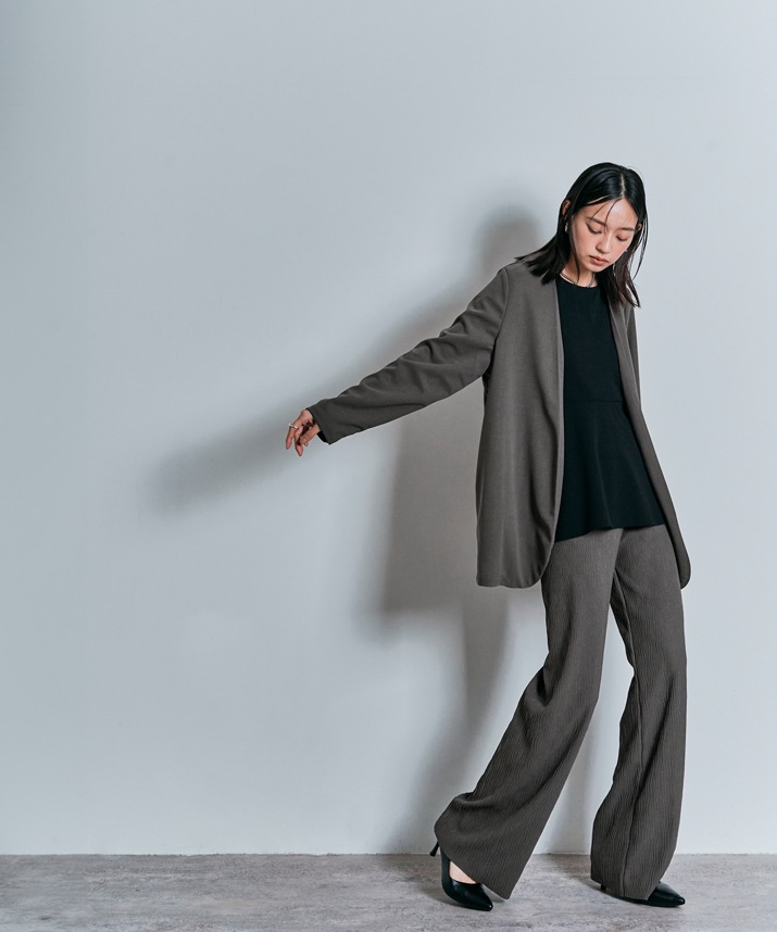 ハイウエストウェーブプリーツパンツ 全3色 2サイズ