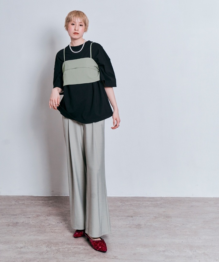 USA製　キャミソール　ビスチェ　ピスタチオグリーン　古着　一点もの　リボン レディースオリジナルブランド/インポート – 「