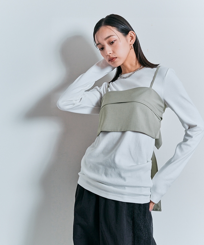 リボン付きビスチェ ホワイト・ブラック c0miproductsリボン付き