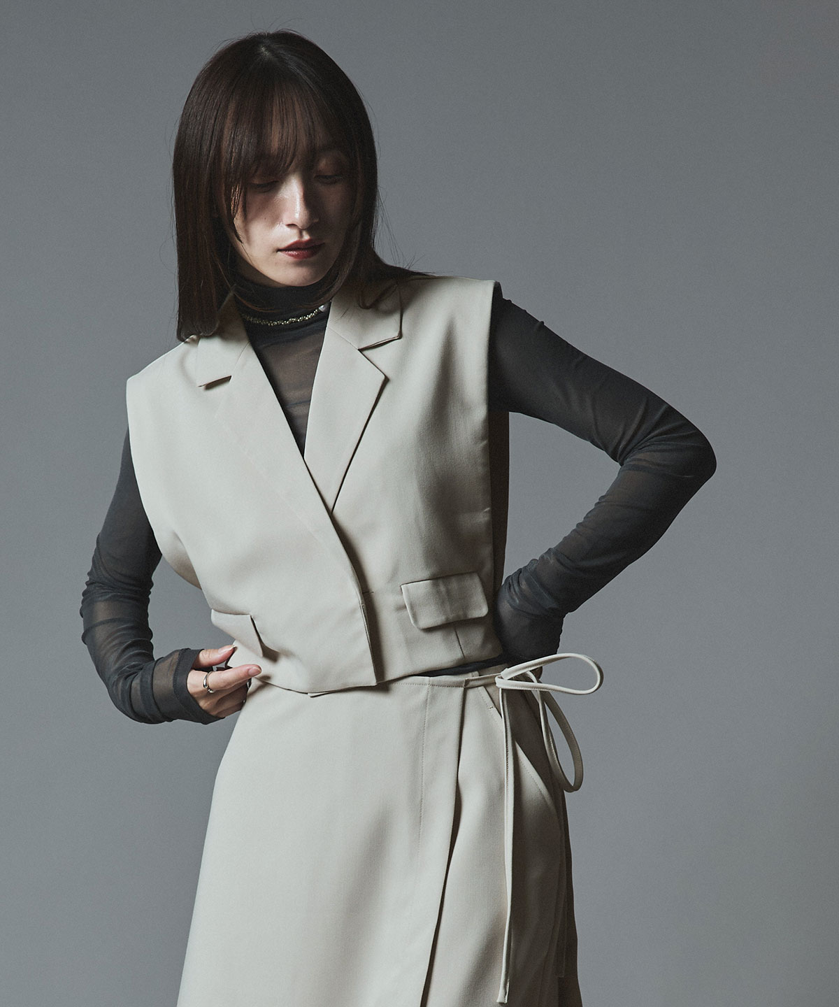 クラシカルツイルダブルショートベスト 全4色