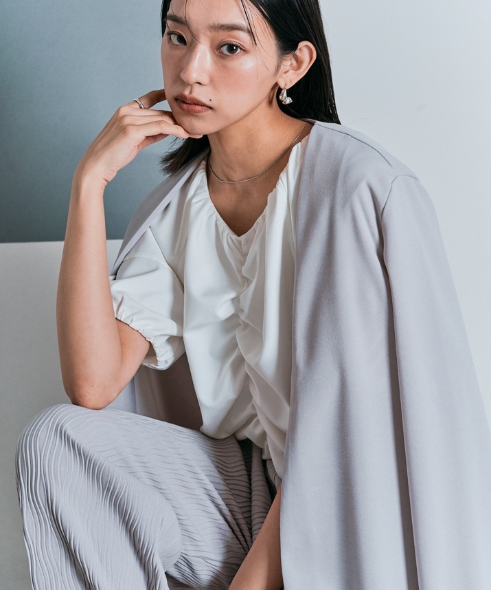 シャーリングハーフスリーブブラウス 全4色 2サイズ 【SALE】