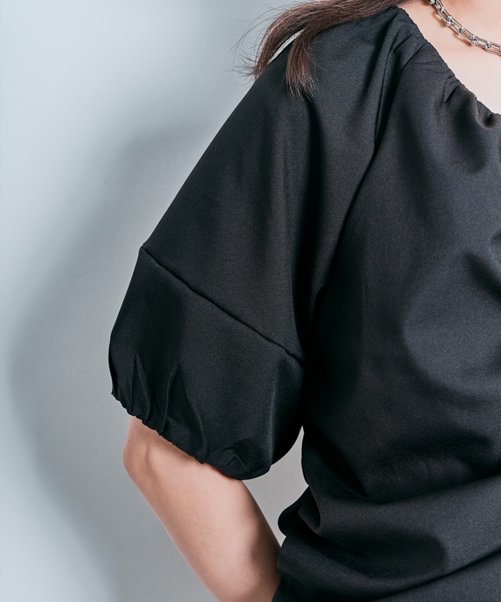 シャーリングハーフスリーブブラウス 全4色 2サイズ 【SALE】