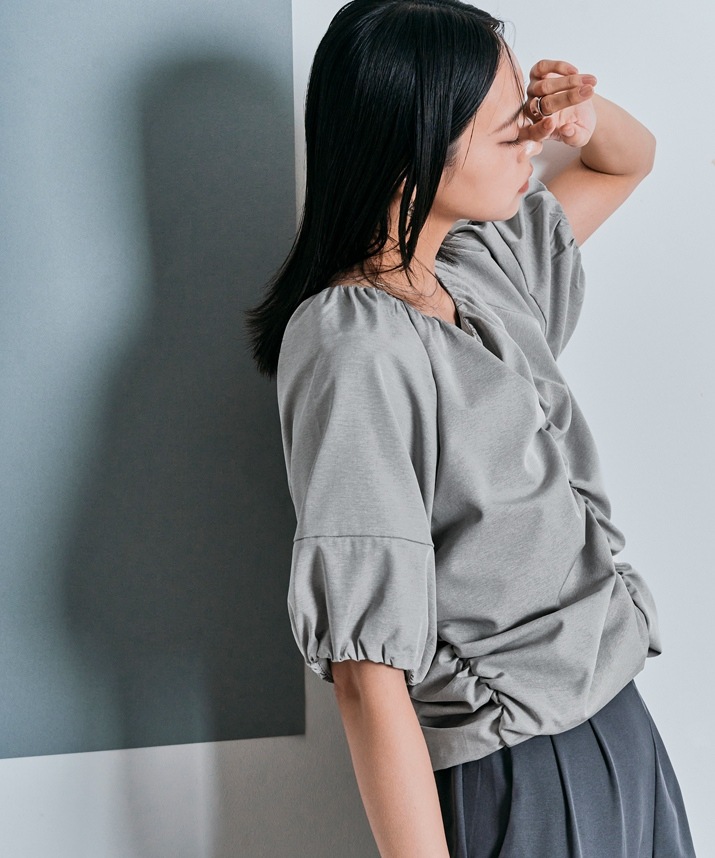 シャーリングハーフスリーブブラウス 全4色 2サイズ 【SALE】