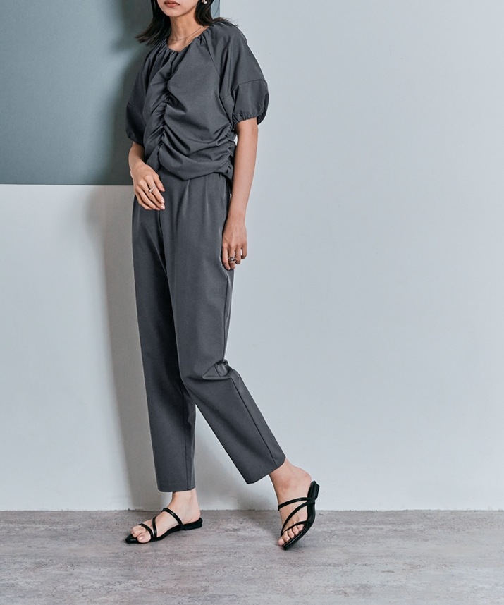 シャーリングハーフスリーブブラウス 全4色 2サイズ 【SALE】