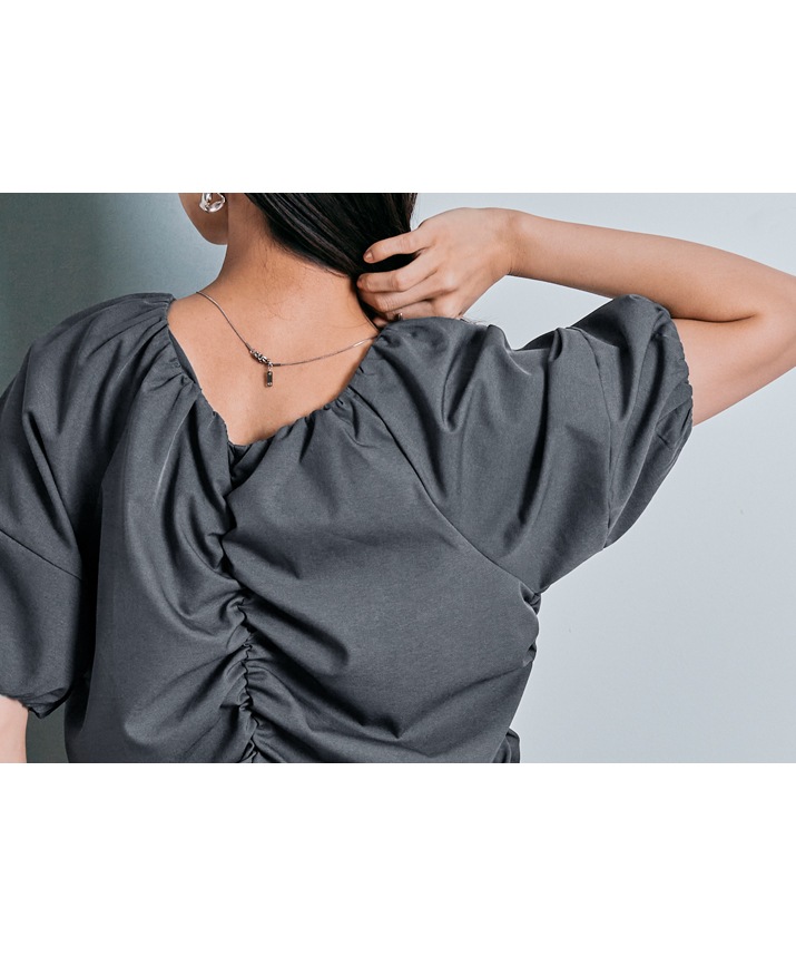 シャーリングハーフスリーブブラウス 全4色 2サイズ 【SALE】