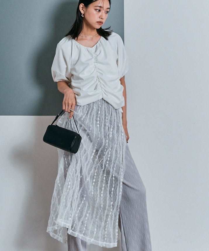 シャーリングハーフスリーブブラウス 全4色 2サイズ 【SALE】