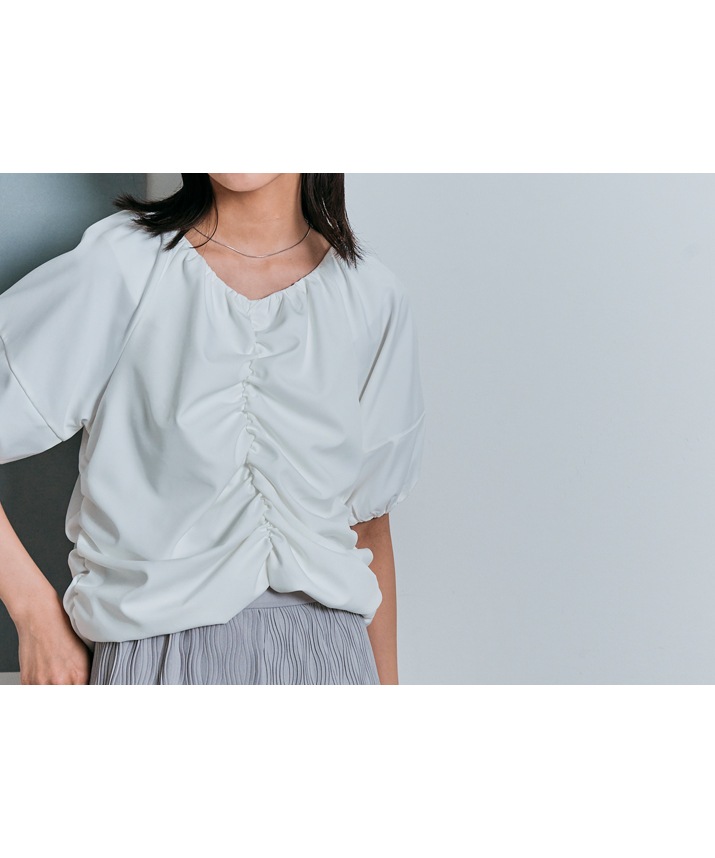 シャーリングハーフスリーブブラウス 全4色 2サイズ 【SALE】