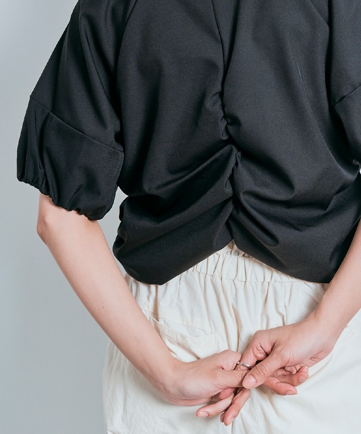 シャーリングハーフスリーブブラウス 全4色 2サイズ 【SALE】