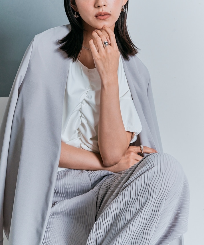 シャーリングハーフスリーブブラウス 全4色 2サイズ 【SALE】