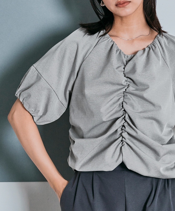 シャーリングハーフスリーブブラウス 全4色 2サイズ 【SALE】