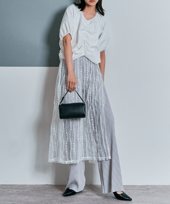 シャーリングハーフスリーブブラウス 全4色 2サイズ 【SALE】