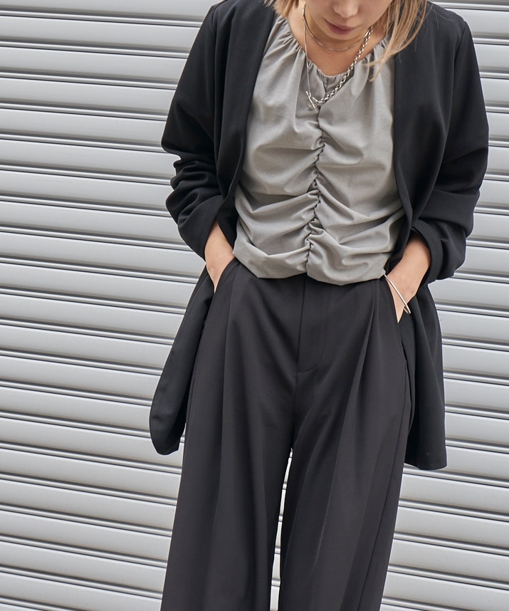 シャーリングハーフスリーブブラウス 全4色 2サイズ 【SALE】