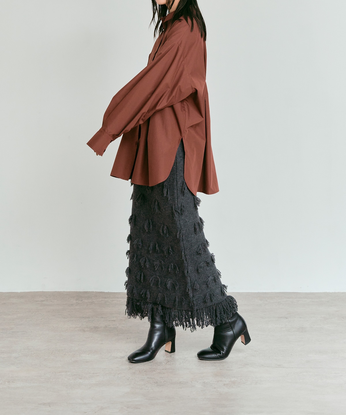 予約販売】ポイントフリンジニットナロースカート 全3色 | ボトムス