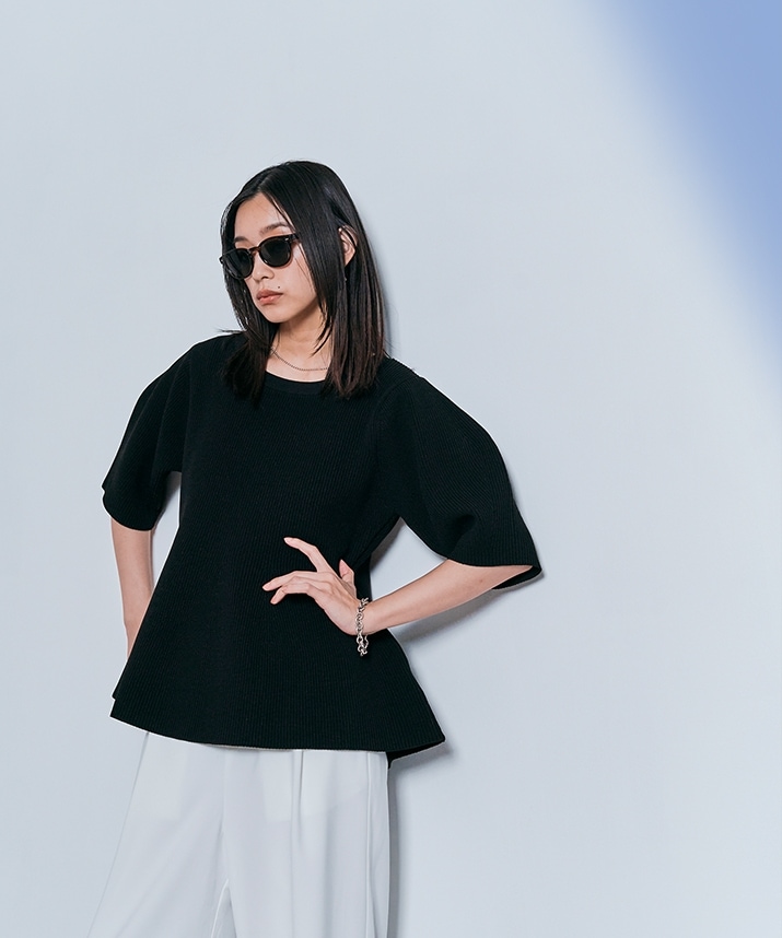 ハーフスリーブペプラムニットトップス 全3色 【SALE】