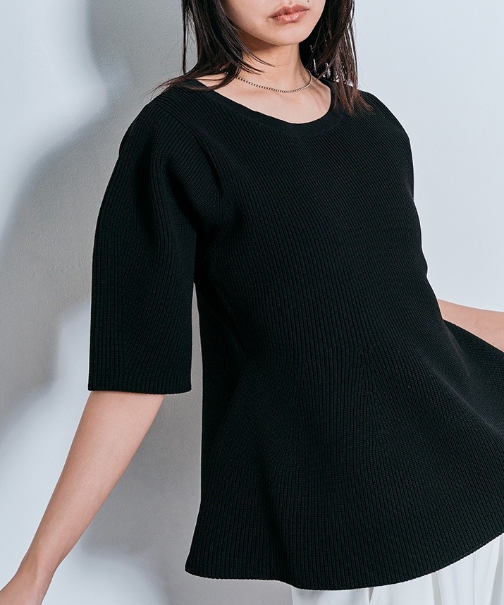 ハーフスリーブペプラムニットトップス 全3色 【SALE】