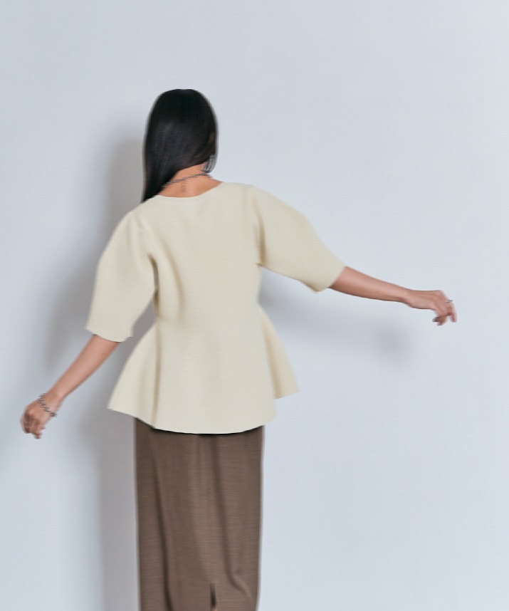 ハーフスリーブペプラムニットトップス 全3色 【SALE】