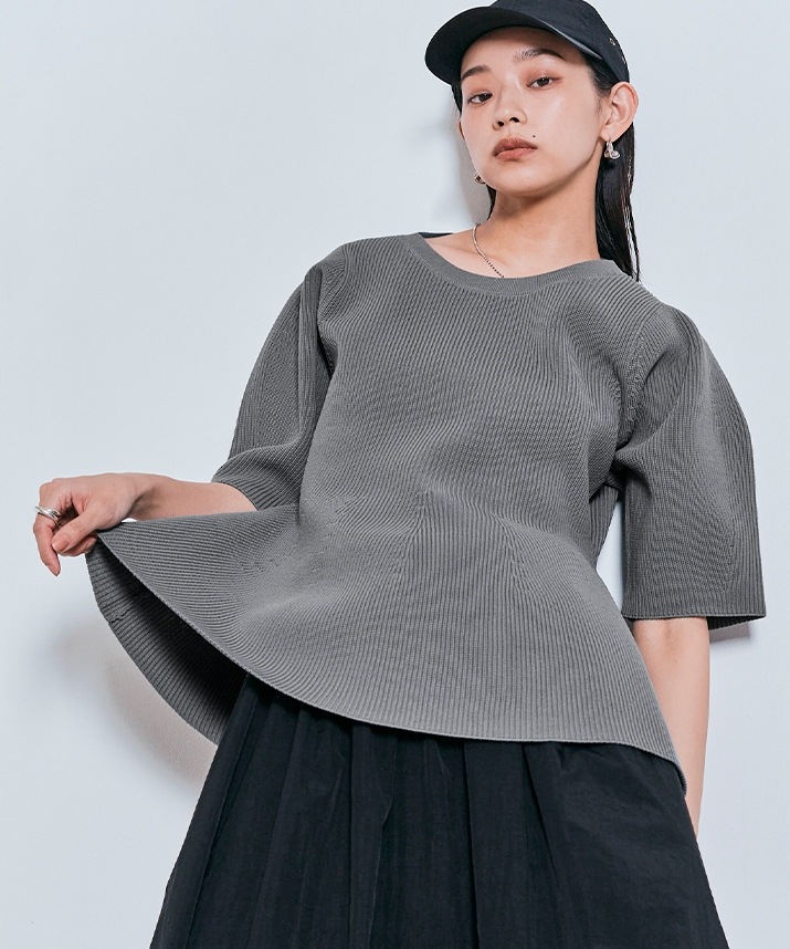 ハーフスリーブペプラムニットトップス 全3色 【SALE】