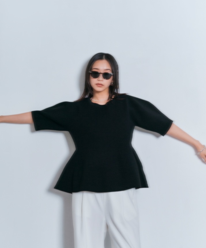 ハーフスリーブペプラムニットトップス 全3色 【SALE】